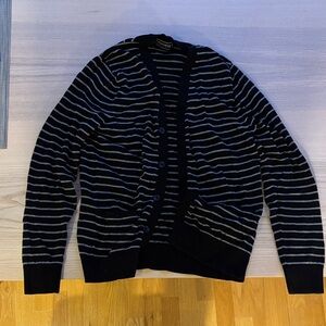 Express Men's Black and Gray Striped Cardigan